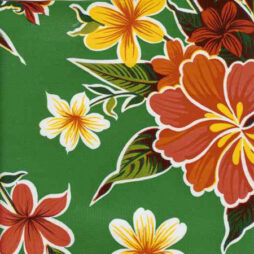 Hibiscus  Green Print Oil Cloth