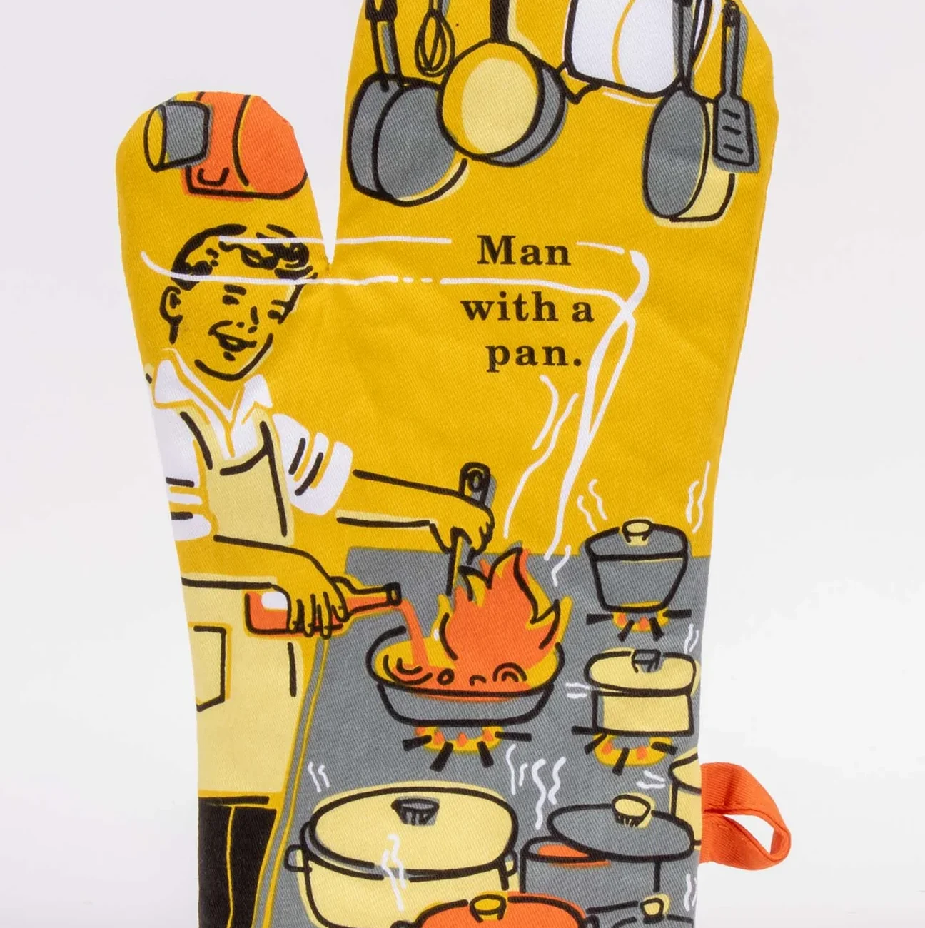 Man with a Pan Oven Mitt
